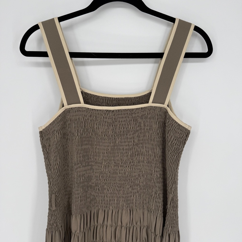 MOON RIVER OLIVE RUCHED DRESS MEDIUM NWT SMOCKED‎ MIDI - Picture 8 of 9